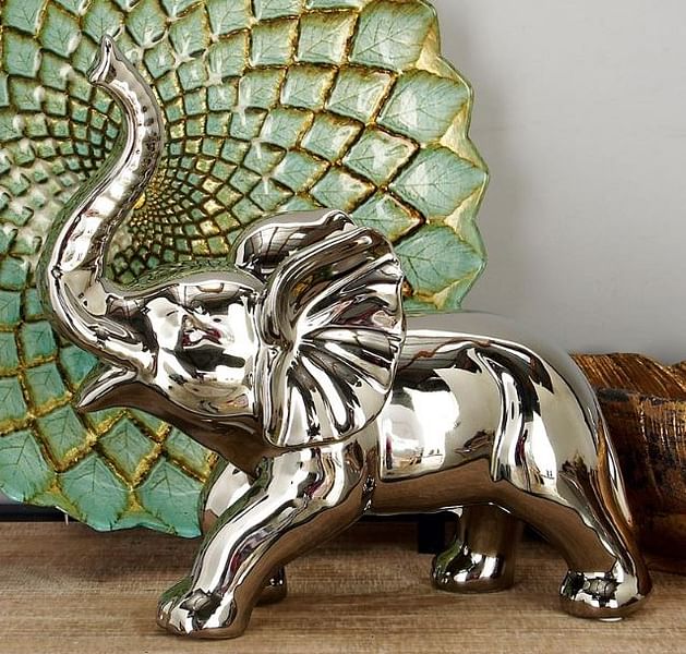 Silver Porcelain Elephant Sculpture
